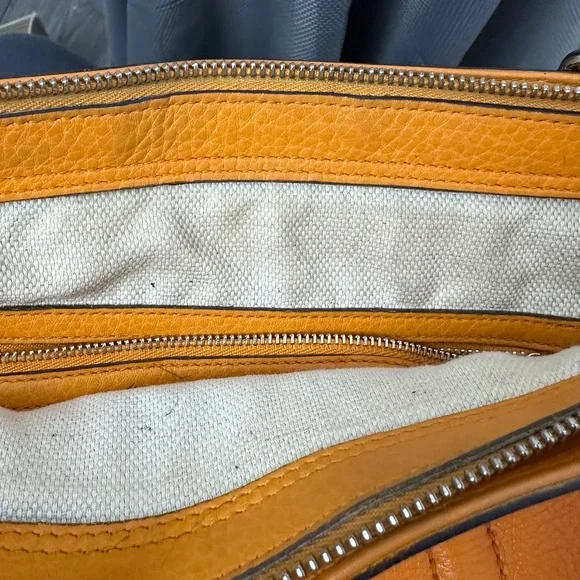 Authentic GUCCI Pebbled Calfskin Small Soho Top Handle Bag Curcuma- preowned - Picture 15 of 16